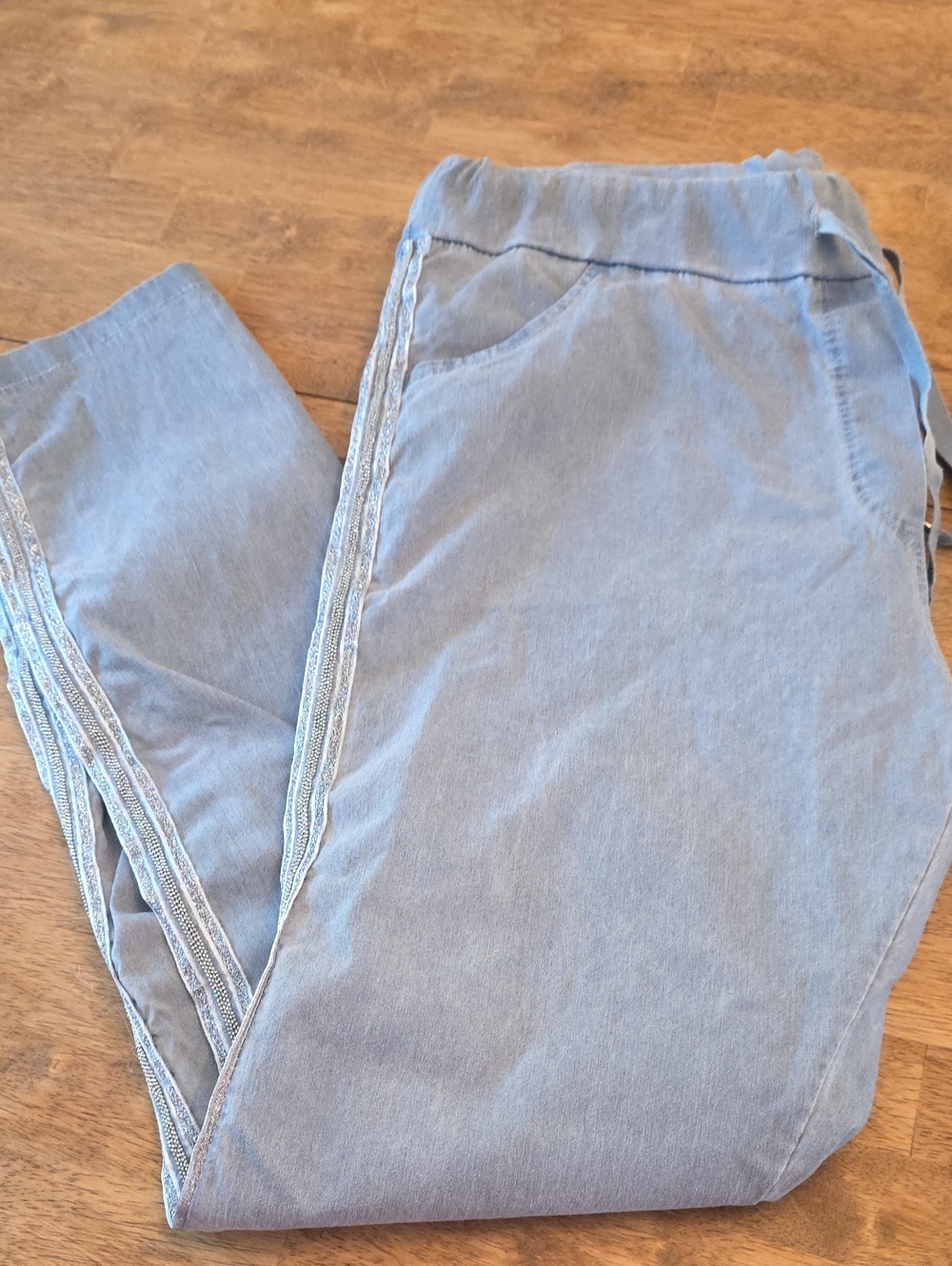 Made In Italy Light Blue Jeans with Side Trim In Silver